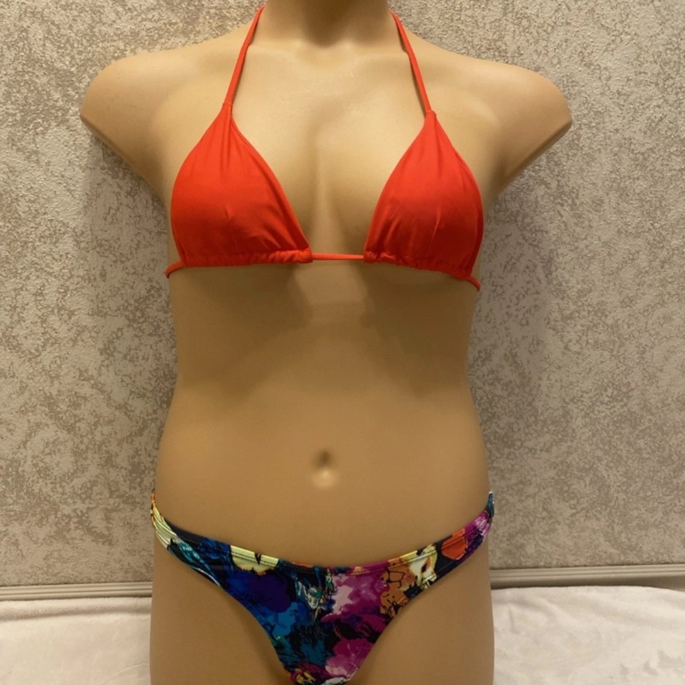 Elegant Red Bikini with Floral Bottom
